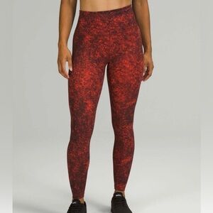 Lululemon Wunder Train High-Rise Tight 28" Denim Wash Autumn Red Black Size 0